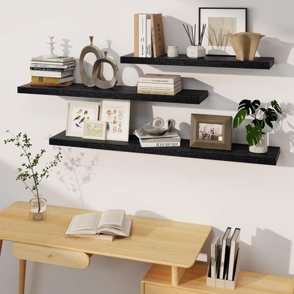 Black Floating Shelves 48 Inch Long, 8 Deep Floating Shelves for Wall, Rustic 48" Long Fireplace Mantel, Large 48 x 8 Wall Shelves for Bedroom, Living Room, Bathroom, Black Deep Shelves Set of 1
