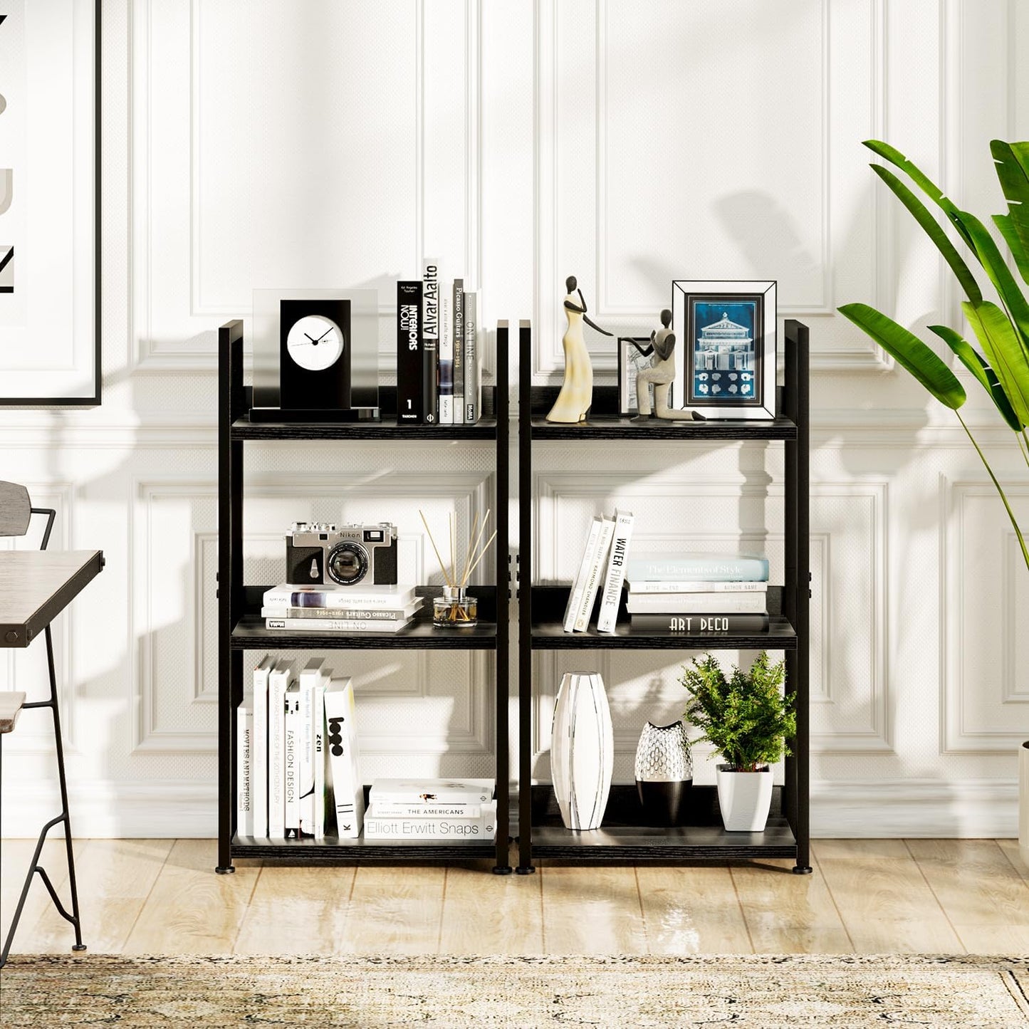 NUMENN Narrow Bookshelf, 3 Tier Bookshelves, Home Office Bookcase Shelf Storage Organizer, Free Standing Storage Shelving Unit for Bedroom, Living Room and Home Office, Black