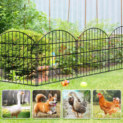 Metal Garden Fence 28in (H) x 18.7ft (L), 8 Panels + 9 Stakes Dog Fence Border Fence Animal Barrier, No Dig Garden Fencing for Yard Flower Bed Lawn Patio Outdoor, CTW2829 Black