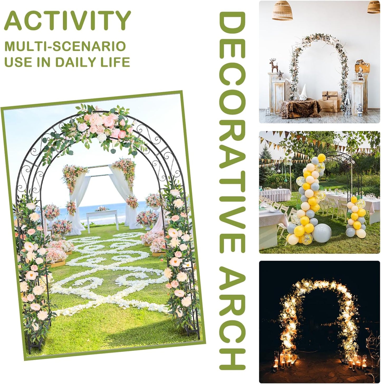 Outvita 7FT Garden Arch Arbor, Heavy Duty Metal Arbour Archway, Decorative Frame Stand Trellis with 7 Inch Ground Stakes for Wedding Ceremony Party Plant Climbing Rose Vines Lawn Courtyard Patio Black