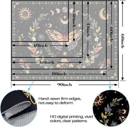 Lunerfex Boho Butterfly Tapestry Flower Moon Wall Tapestry, Moon Phases Tapestries for Bedroom Cute Tapestries Wall Hanging for Bedroom Living Room Decor Butterfly-1 60"x80"