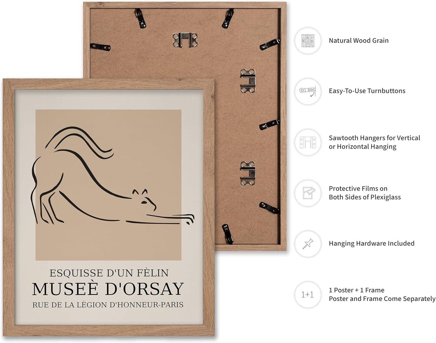 Poster Master Vintage Poster - Retro Minimalist Print - Gift for Artist, Housewarming - Cat, Line Drawing, Sketch, Abstract - Wall Decor for Living Room, Bedroom, 16x20 Beige Framed