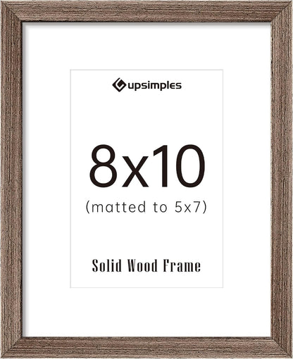 upsimples 8x10 Picture Frame, Natural Solid Wooden Picture Frames, Display 5x7 with Mat or 8 x 10 Without Mat, Wall or Tabletop, 1 Pack, Brown