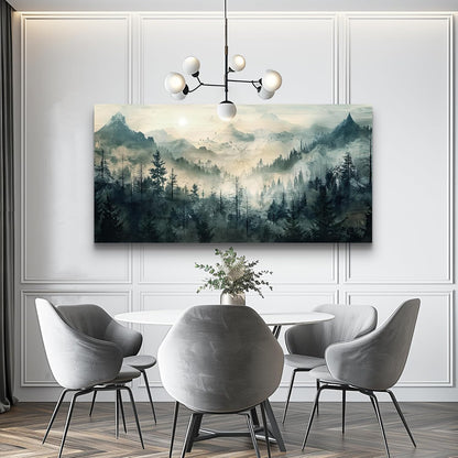KELIYUAN Mountain View Canvas Wall Painting For Living Room Natural Landscape Painting Misty Forest Wall Decoration For Bedroom Home Decoration Modern Printed Artwork Can Be Hung Directly 20x40 In