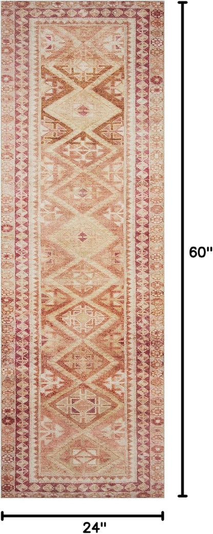 Loloi Layla Collection LAY-16 Natural/Spice 2'-0" x 5'-0" .13" Thick Accent Rug, Soft, Durable, Vintage Inspired, Distressed, Low Pile, Non-Shedding, Easy Clean, Printed, Living Room Rug