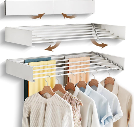 Wall Mounted Drying Rack,Drying Rack Clothing,Collapsible Hanging Racks for Laundry(35.5"-White)