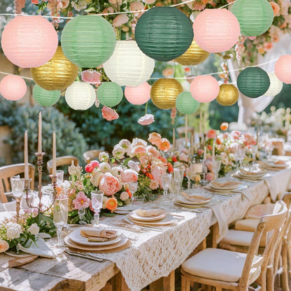 ADLKGG Paper Lanterns Decorative, Round Hanging Paper Lanterns Decorations for Graduation Bridal Shower Wedding Birthday Neutral Baby Shower Decorations Home Decor Sage Green/Pink/Gold 21pcs