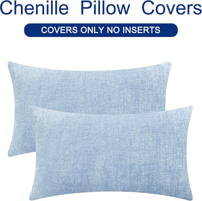 CaliTime Throw Pillow Covers Decorative 12 X 20 Inches Pack of 2 Cozy Chenille Cushion Cases for Couch Sofa Bed Living Room Home Baby Blue