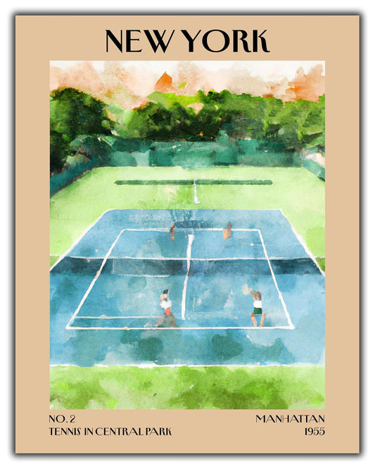 Retro Vintage New York Wall Art Print - 11x14 Unframed Poster - New York City Souvenirs, Cute Trendy Colorful Wall Decor (Tennis Courts, 11x14")