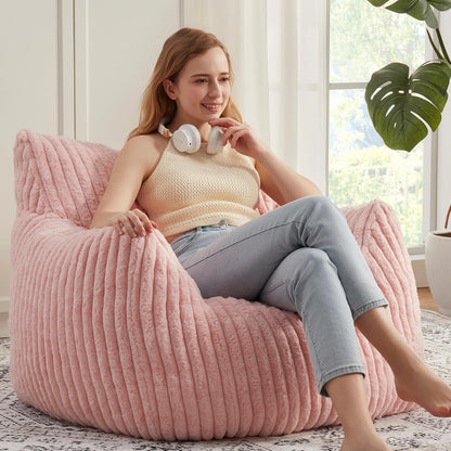 Giant Bean Bag Chairs for Adults with Filling Plush Fluffy Bean Bag Chairs for Teens with Armrests Comfy BeanBag Lazy Couch Sofa Chair for Bedroom Living Room Reading
