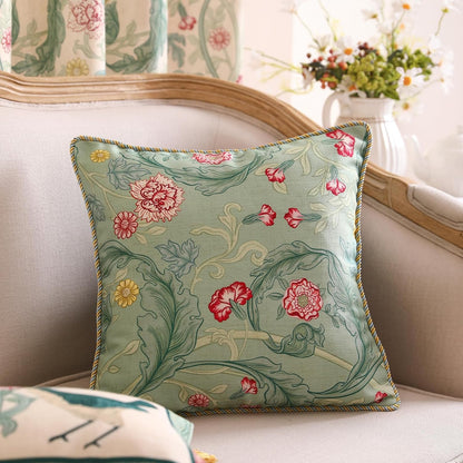 patdrea Designer Pack of 4 Throw Pillow Covers,French Vintage Rustic Linen with Green Floral Pattern Pillows Cover,Decorative Lumbar Square Pillowcases Cushion for Bed Living Room Outdoor Car