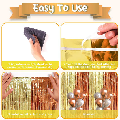 3 Pack 3.3 x 8.2 ft Rose and Champion Foil Fringe Backdrop Curtains, Tinsel Streamers Party Decorations, Fringe Backdrop, Door Shimmer for Anniversary or Birthday Party