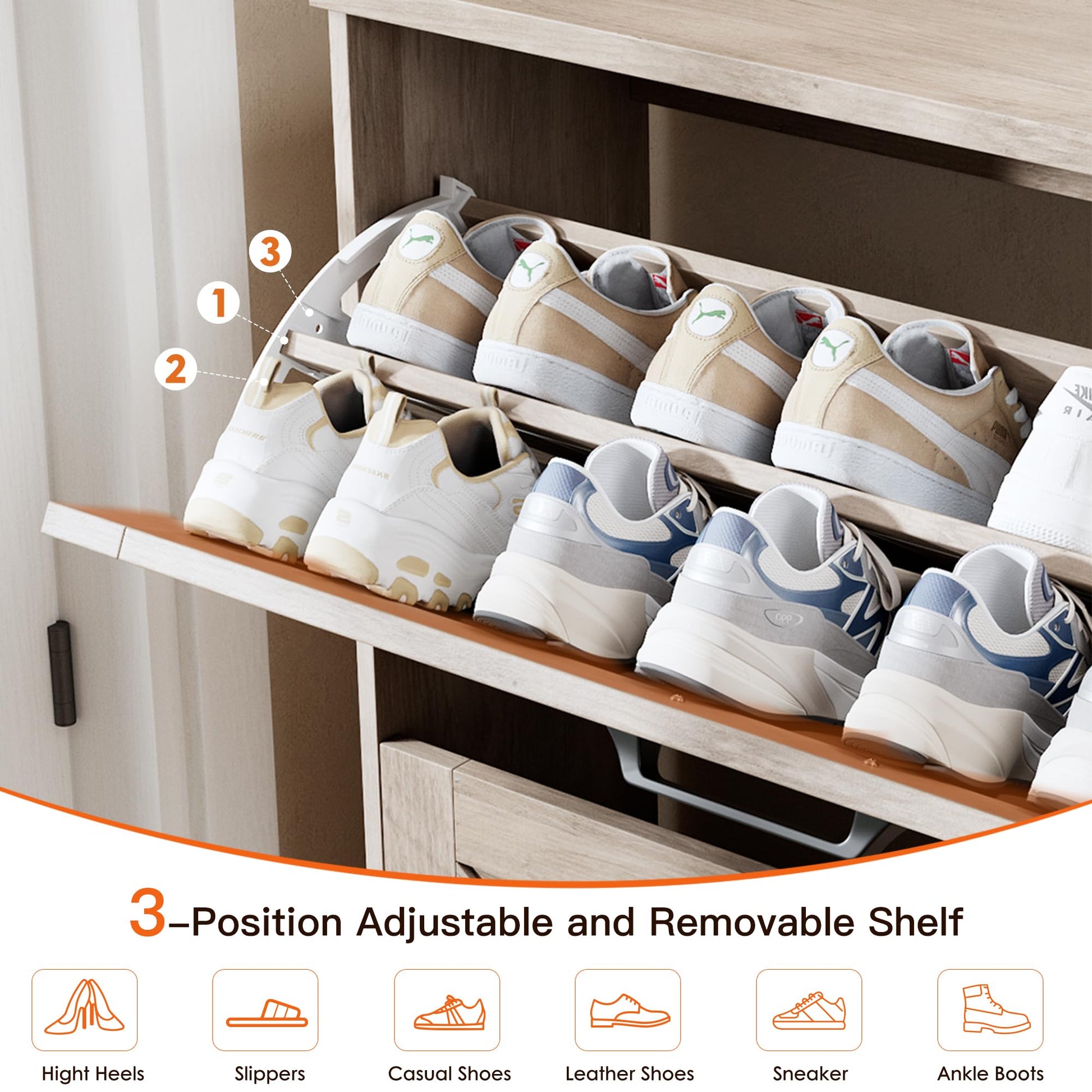 Nicetree Farmhouse Gray Shoe Cabinet – Ultra Slim 3-Drawer Flip Organizer with Shaker Barn Door