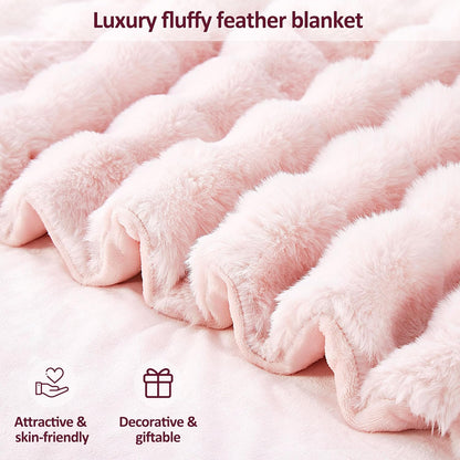 DREAMNINE Large Soft Thick Fuzzy Bubble Faux Rabbit Fur Bed Blanket Queen Size - 80" x 90", Big Warm Shaggy Fluffy Blankets for Winter, Solid Luxury Cozy Cute Bumpy Furry Blanket for Adult Girl, Pink