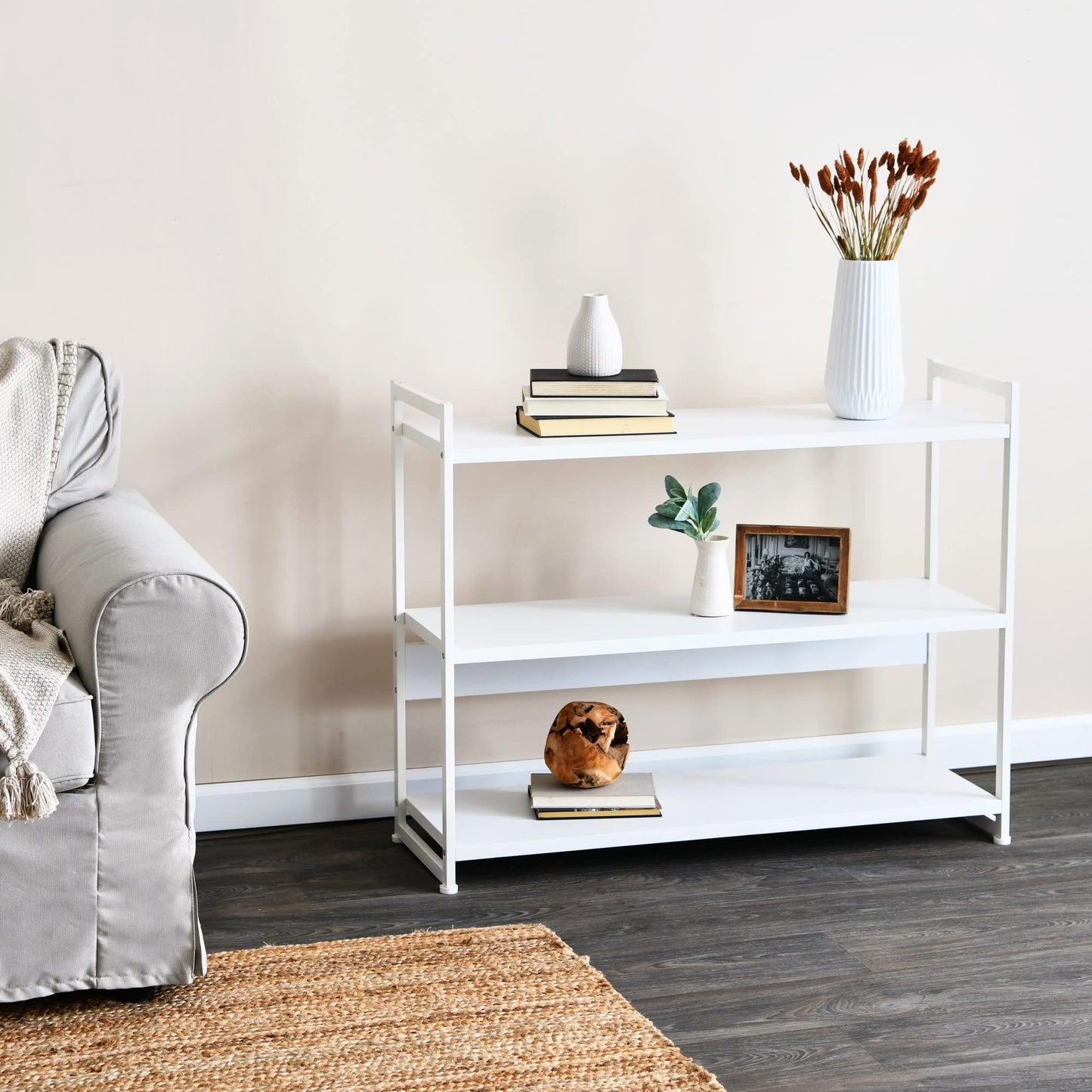 Household Essentials Jamestown Wide 3 Shelf Open Storage Bookshelf Scandinavian White and White