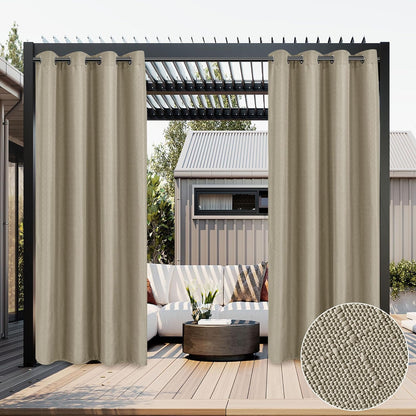 HolidayIdeas 2 Panels Linen Outdoor Curtains for Patio Waterproof Taupe Curtains 54"x 95"-Outside Curtains Weatherproof, Privacy, Textured for Pergola, Porch, Cabana, Gazebo