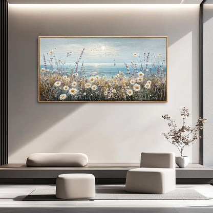 PHAOHUAXM Large Canvas Printing Artworks Mural Wall Decor For Living Room Wall Art For Bedroom Office Decor Blue Ocean Paintings Flowers Watercolour Wall Pictures Home Decor Wood Framed 30x60 In