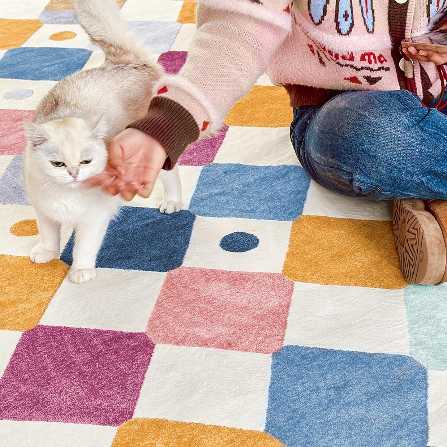 jinchan Area Rug 2x3 Kids Entryway Washable Indoor Doormat Small Soft Non Slip Modern Rug Diamond Carpet for Nursery Room Bedroom Bathroom Berries on Cream