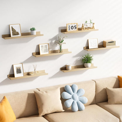 upsimples Floating Shelves for Wall, Wood Mounted Shelf Decor Storage Set of 6, for Bedroom, Living Room, Bathroom, Kitchen, 23.6 inch Long Picture Ledge, Natural