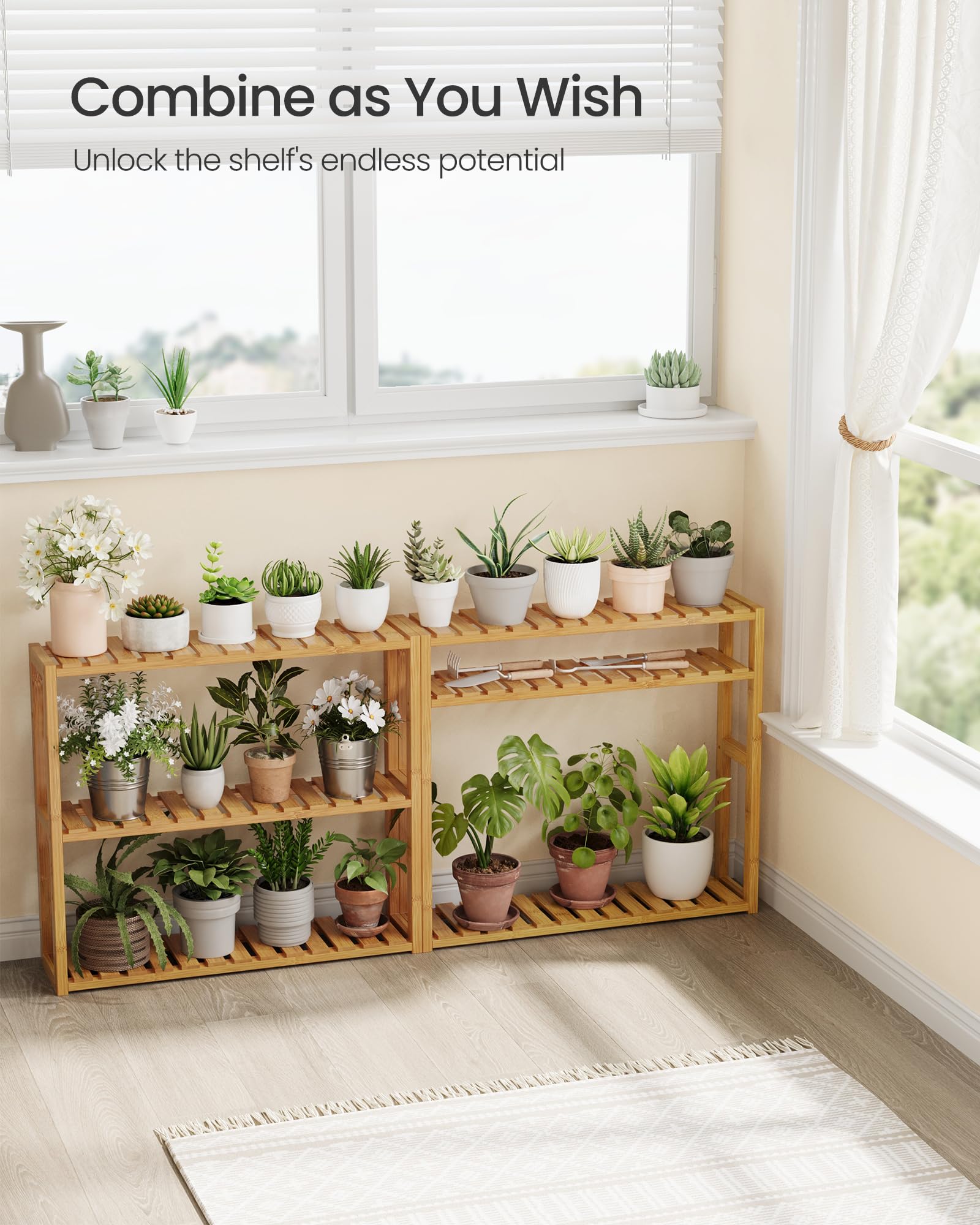 SONGMICS Bamboo Bathroom Shelf, 3-Tier Adjustable Plants Rack, Wall-Mounted or Stand, in the Living
