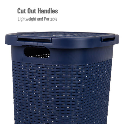 Mind Reader Slim Laundry Hamper with Lid, 60L Tall Clothes Basket, Narrow Tapered Design for
