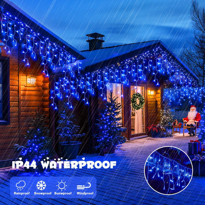 JMEXSUSS 400 LED Blue Icicle Lights for Outdise, 38.8 FT Christmas Icicle Lights Indoor Outdoor with 80 Drops, Blue Christmas Lights with Remote Plug in for House Fireplace Christmas Decorations
