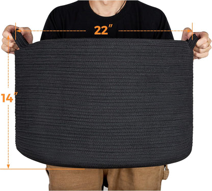 Ravinte Large Storage Basket - 22"x 22"x 14" Blanket Basket for Living Room, Baby Toy Storage Basket, Cotton Rope Basket Woven Laundry Basket (Black)