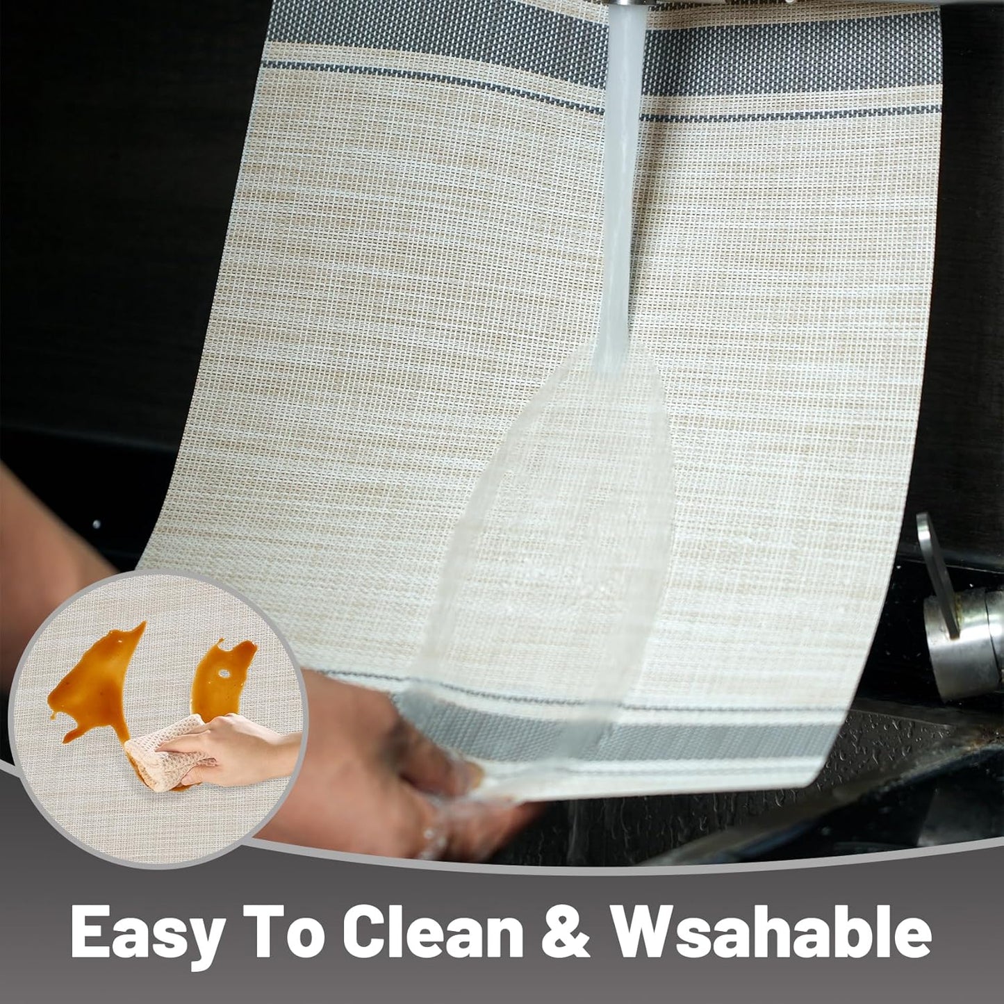 Placemats Set of 12，Non-Slip PVC Weave Table Mats Easy to Clean，Heat Resistant Place Mats for Kitchen Dining Table Decoration Indoor Outdoor，Khaki Gray