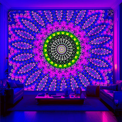 PSYHILAR Blacklight Mandala Tapestry for Bedroom, Large Black Light Posters for Adults and Teens, Red UV Reactive Aesthetic Bohemian Wall Art Decor (80 x 60 Inches)