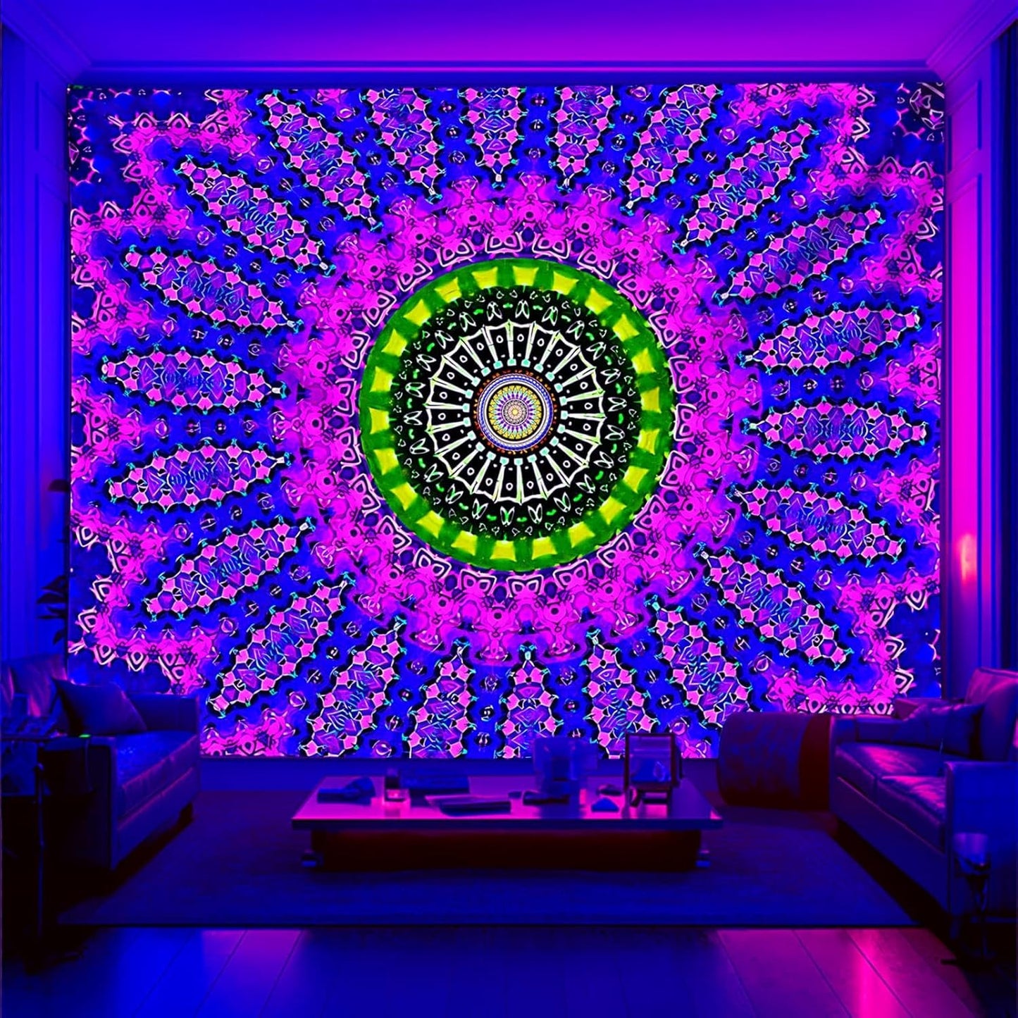 Blacklight Mandala Tapestry for Bedroom, Medium Black Light Posters for Adults and Teens, Red UV Reactive Aesthetic Bohemian Wall Art Decor (60 x 50 Inches)