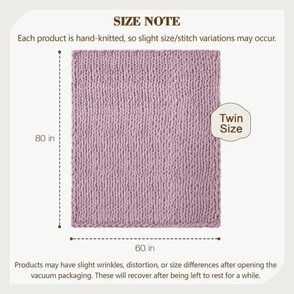 Carriediosa Chunky Knit Throw Blanket 60" X 80" Twin, 100% Hand Made Large Chenille Loop Yarn Soft Fluffy Throws for Couch Sofa Bed, Big Crochet Cozy Heavy Thick Cable Woven Blankets, Purple