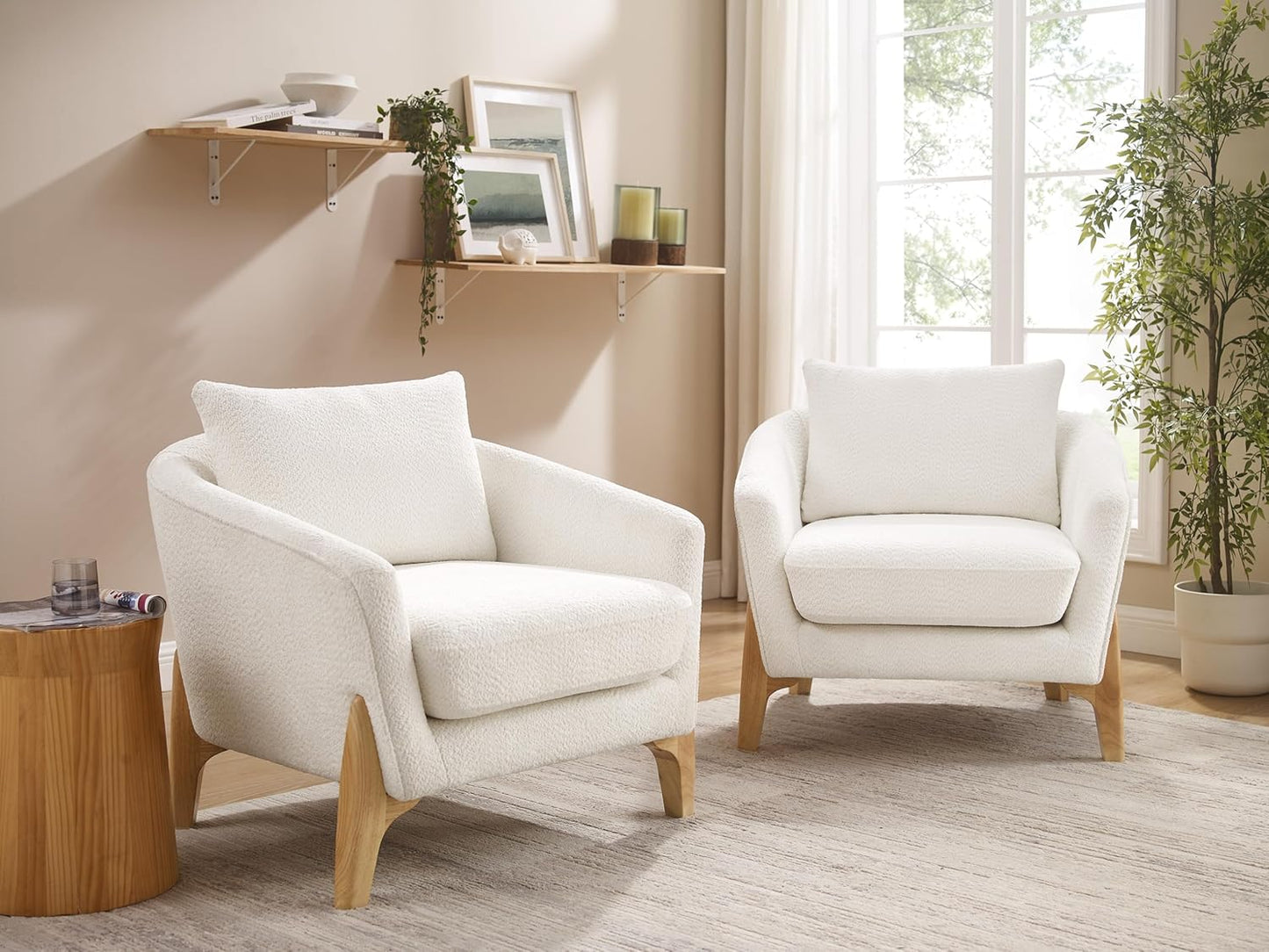 Accent Chair 31" Oversized Reading Chair Comfy Upholstered Boucle Lounge Armchair, Modern Living Room Chair with Back Pillow,Single Sofa Chair for Bedroom, Office (Beige)