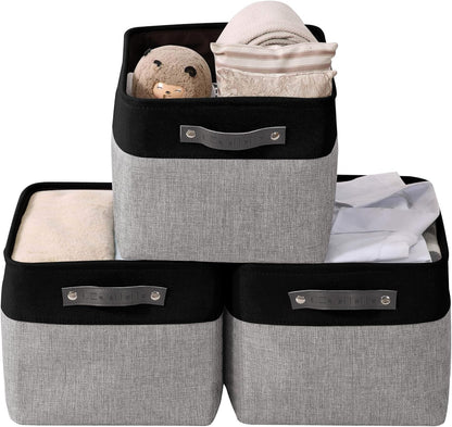 DECOMOMO Storage Baskets for Shelves - Fabric Closet Organizers and Storage Bins, Perfect Baskets for Organizing Closet Toys Nursery (Grey and Black, Large - 3 Pack)