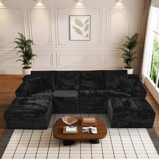 Modular Sectional Sofa Cloud Sectional Couch, 135" Comfy Fluffy U Shaped Black Couches for Living