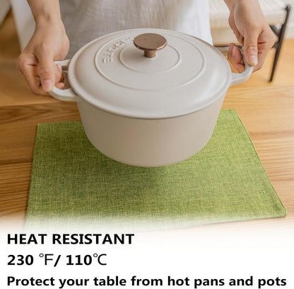 Demetex Sage Green Placemats Set of 4 Linen Textured Table Place Mats Heat Resistant Fabric Plate Mats for Party Holiday Dining Kitchen, Lime Green