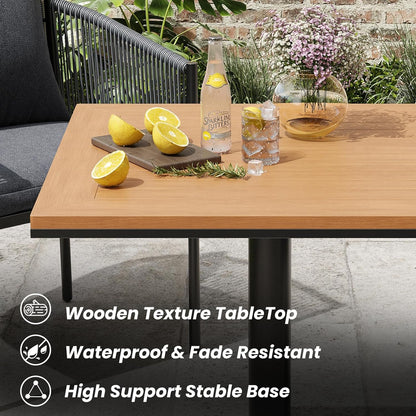 Soohow 5 Pieces Outdoor Dining Set for 4, Patio Table and Chairs Set 4 X Rattan Wicker Patio Chair with Cushions and 1 X Outdoor Table Plastic Wooden Top for Lawn, Deck Backyard, Poolside