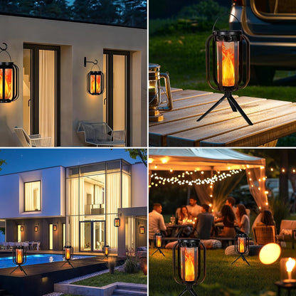 Solar Lantern Outdoor Lights, 2 Pack Waterproof Solar Powered Lanterns with Flickering Flame, Hanging Lantern Decorative for Outside, Solar Powered Outdoor Lights for Yard Garden Patio Table Decor
