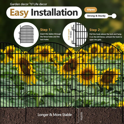 10 Panels Decorative Garden Fence with Lock, 40in (H) X 21.92ft (L) No Dig Dog Fences Outdoor for Yard, Rustproof Tall Animal Barrier Fencing, Metal Panels Suitable for Yards Border, Patio Use