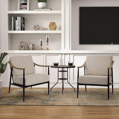Modern Accent Chairs Set of 2 for Living Room Bedroom Mid Century Arm Chairs Upholstered Office Accent Chairs Comfy Waiting Room Chairs with Metal Frame, Beige