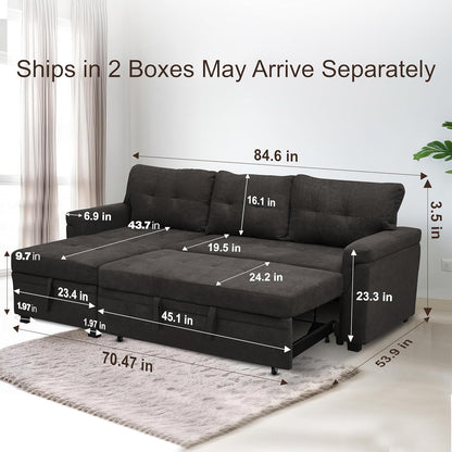 Naomi Home Transform Any Space: Sleeper Sectional Sofa with Convertible Sofa Bed & Inviting Chaise. Find Tranquil Comfort with Stress-Relieving Design & Durable Cushions - Espresso/Velvet
