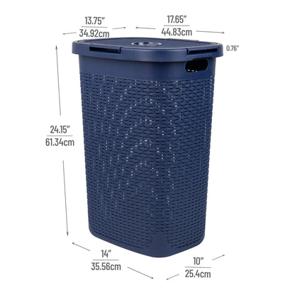 Mind Reader Slim Laundry Hamper with Lid, 60L Tall Clothes Basket, Narrow Tapered Design for