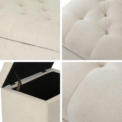 Joveco Storage Ottoman, 24" Fabric Rectangle Tufted Bench Foot Rest Stool for Living Room Bedroom, Beige
