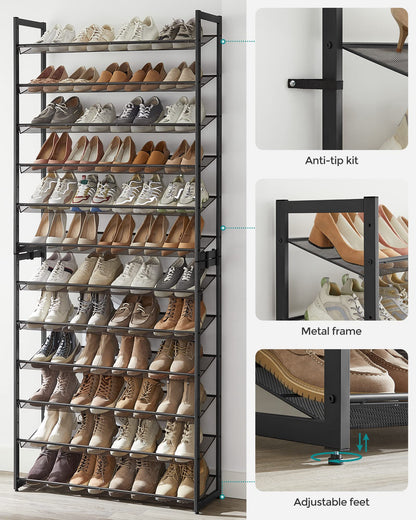 SONGMICS Shoe Rack, 12-Tier Shoe Organizer, Metal Shoe Storage for Garage, Entryway, Set of 2