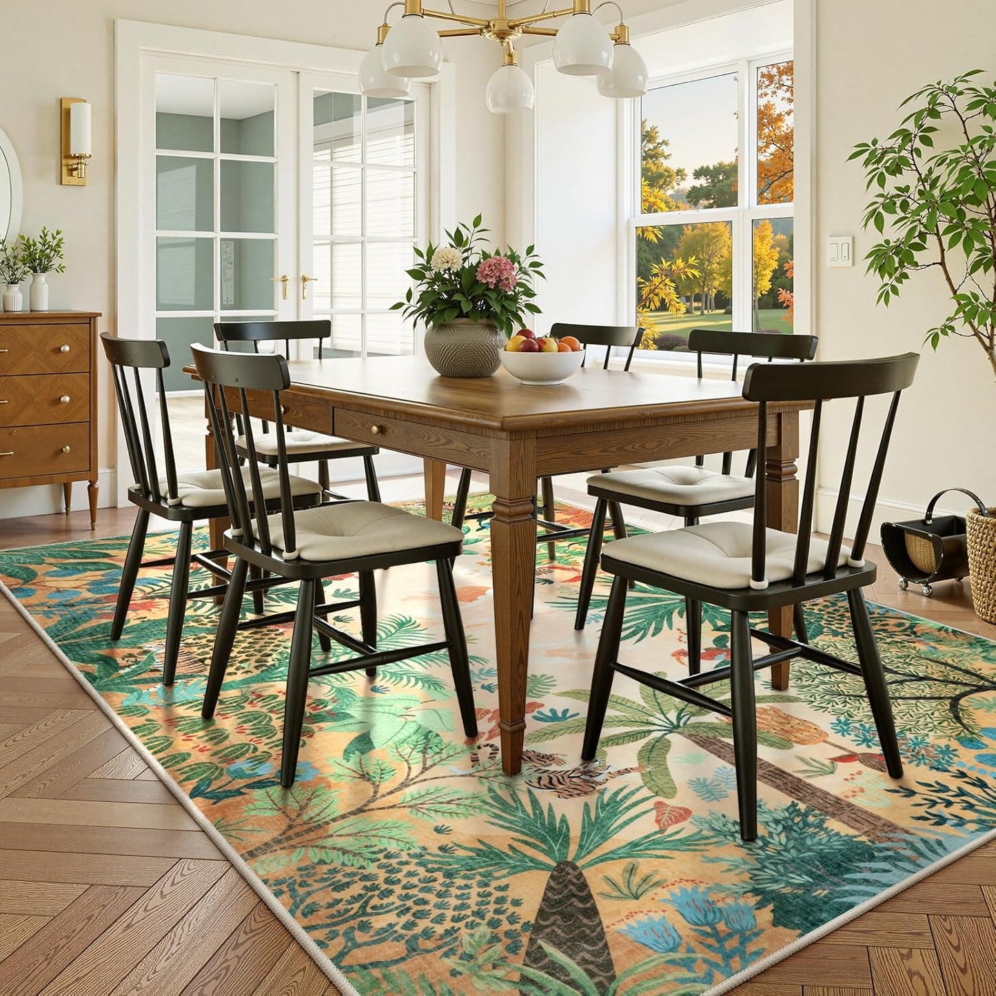 LIVEBOX Washable Jungle Animal Print 6 x 9 Area Rug for Dining Room, Non-Skid Yellow Kids Carpet Playmat Rug for Play Room, Soft Nursery Rugs for Girl Dorm, Kids Rugs for Bedroom Boys