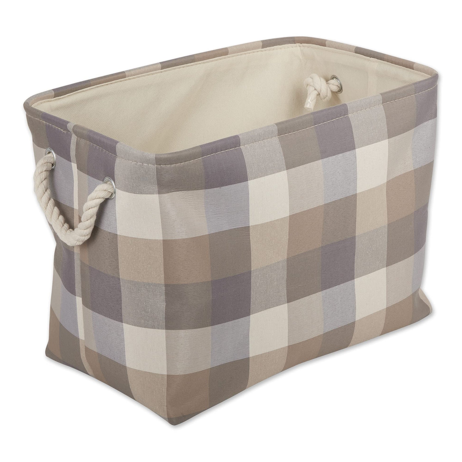 DII Buffalo Check Storage Bin, Medium Rectangle, 16x10x12, Tri Color Stone