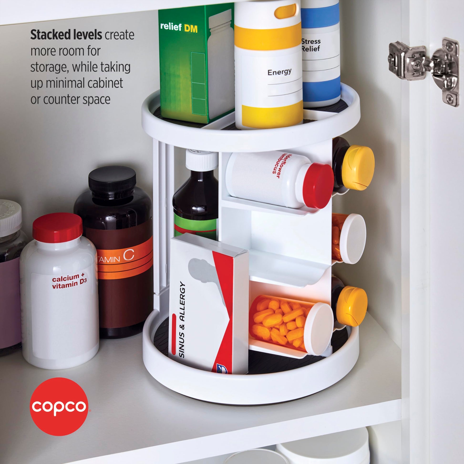 Copco 2-Tier Lazy Susan Turntable Organizer for Cabinet, Pantry, and Counter - Rotating Vitamin