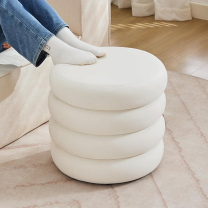 ONEVOG Round Storage Ottoman, 20" Small Ottomans Table with Removable Lid, Velvet Fabric Soft Footrest Stool for Couch, Upholstered Stuffed Circle Seat for Living Room/Bedroom/Dorm/Vanity, Lvory White