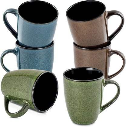 Ceramic Coffee Mugs 12oz, Set of 6 - Large With Handle for Men, Women, Dad, Mom - Modern Cups for Tea, Latte, Cappuccino, Cocoa (6 Pack)