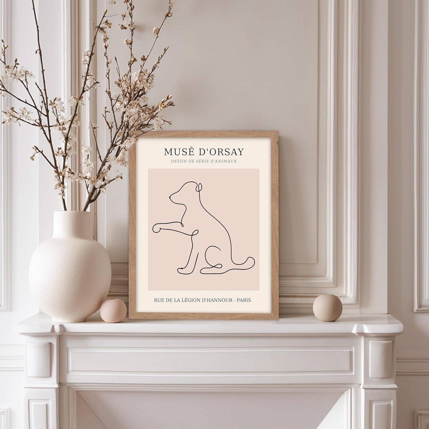 Poster Master Vintage Poster - Retro One Line Dog Drawing Print - Dog Art - Minimal Gift for Men, Women, Animal Lover - Abstract Wall Decor for Home, Office, Bedroom, 8x10 Beige Framed