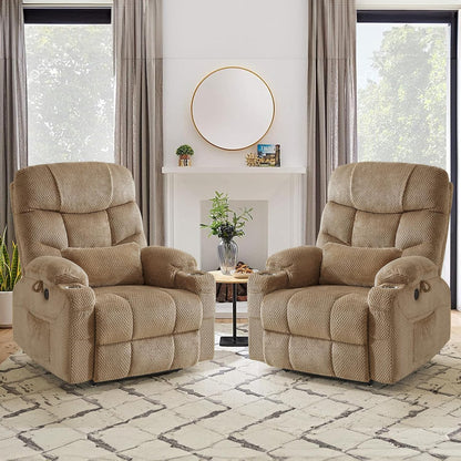 Oversized Dual Motor Lay Flat Power Lift Recliner Chair Set of 2 for Elderly with Massage and Heat, Textile Large Recliner Chair, Lift Chairs Recliner with Lumbar Pillow, Cup Holder, Beige